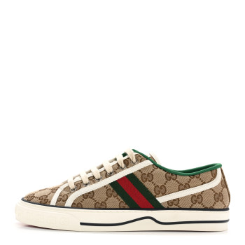 GUCCI GG Monogram Web Womens 1977 Tennis Sneakers 39 Beige Ebony Mystic White