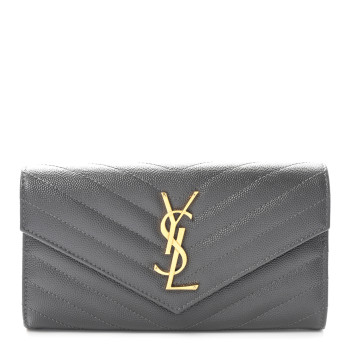 SAINT LAURENT Grain De Poudre Matelasse Chevron Monogram Flap Wallet Fog