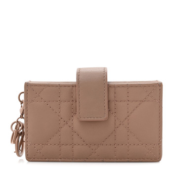 CHRISTIAN DIOR Ultra Matte Calfskin Cannage Lady Dior 5-Gusset Card Holder Blush Powder
