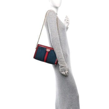 GUCCI Suede Calfskin Web Small Ophidia Chain Shoulder Bag New Blue Romantic Cherry