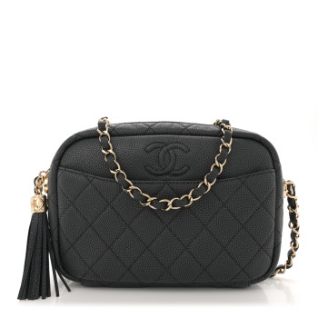 CHANEL Iridescent Caviar Quilted Small Coco Tassel Camera Case Black