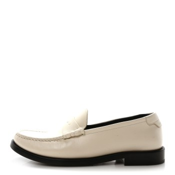SAINT LAURENT Calfskin Penny Loafers 37 Pearl