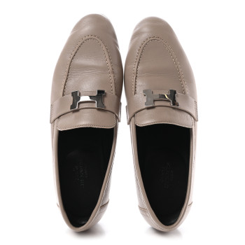 HERMES Goatskin Womens Paris Loafers 37.5 Beige Nude