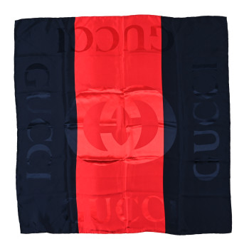 GUCCI Silk Interlocking Stripe Scarf Red Navy