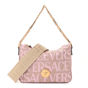 VERSACE Calfskin Canvas Allover La Medusa Shoulder Bag Pink