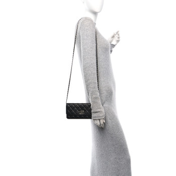 CHANEL Caviar Quilted Coco Chanel Logo Clutch With Chain Flap Black