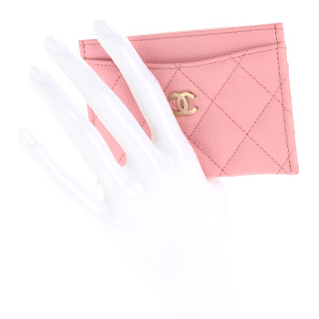 CHANEL Caviar Quilted Card Holder Light Pink