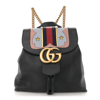 GUCCI Calfskin Web GG Marmont Flap Chain Backpack Black