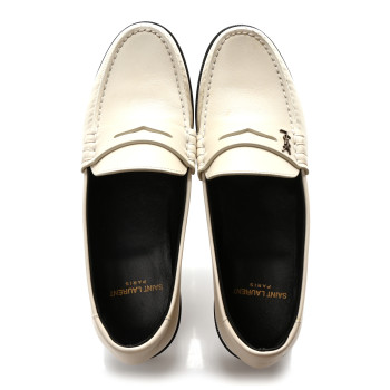 SAINT LAURENT Calfskin Penny Loafers 37 Pearl