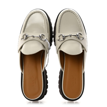 GUCCI Cordovan Lux Horsebit Platform Mules 41 Mystic White
