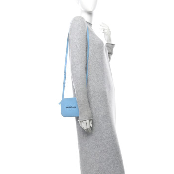 BALENCIAGA Calfskin XS Everyday Camera Bag Baby Blue Black