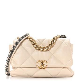 CHANEL Lambskin Quilted Large Chanel 19 Flap Light Beige