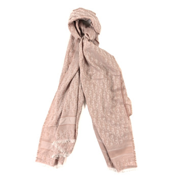 CHRISTIAN DIOR Cashmere Oblique Fringed Scarf Rose