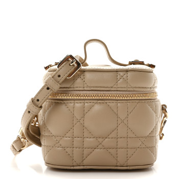 CHRISTIAN DIOR Lambskin Cannage Micro Lady Dior Vanity Case Beige