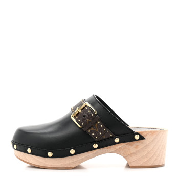 LOUIS VUITTON Calfskin Patent Monogram Cottage Clog Mules 37 Black