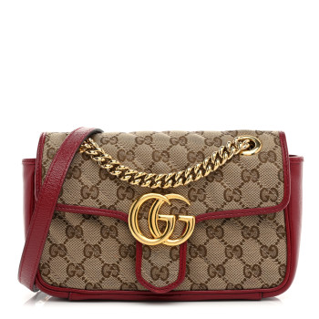 GUCCI Monogram Azalea Calfskin Matelasse Diagonal Mini GG Marmont Shoulder Bag Beige Ebony New Cherry Red