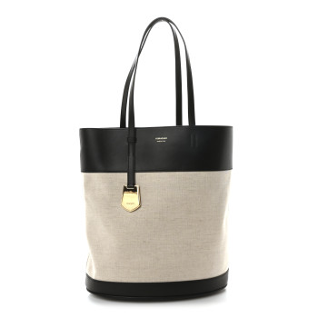 SALVATORE FERRAGAMO Canvas Calfskin North South Charming Tote Natural Black