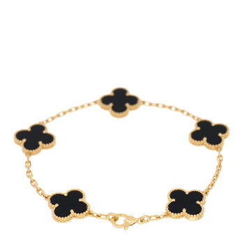 VAN CLEEF & ARPELS 18K Yellow Gold Black Onyx 5 Motifs Vintage Alhambra Bracelet
