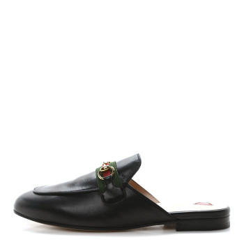 GUCCI Malaga Kid Web Womens Princetown Slippers 37 Black
