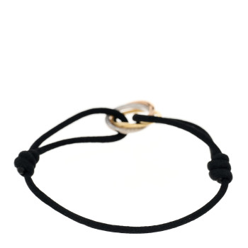CARTIER 18K White Yellow Pink Gold Diamond Trinity Cord Bracelet Black