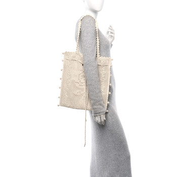 MIU MIU Cotton Crochet Floral Motif Tote Bag Chalk White