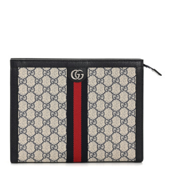 GUCCI GG Supreme Monogram Web Ophidia Pouch Beige Blue