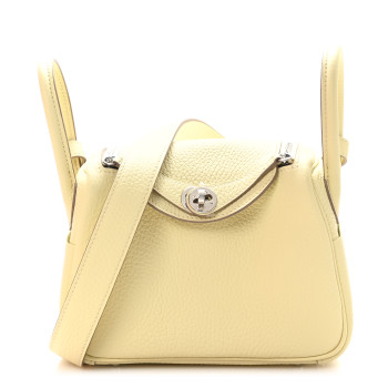 HERMES Taurillon Clemence Verso Mini Lindy 20 Jaune Milton Mushroom