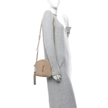 SAINT LAURENT Calfskin Matelasse Monogram Lou Camera Bag Dark Beige