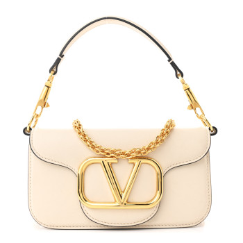 VALENTINO GARAVANI Calfskin Vlogo Small Loco Shoulder Bag Light Ivory