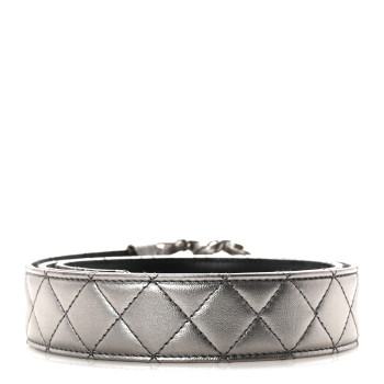 CHANEL Metallic Calfskin Quilted CC Chain Belt 95 38 Silver