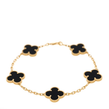 VAN CLEEF & ARPELS 18K Yellow Gold Black Onyx 5 Motifs Vintage Alhambra Bracelet