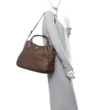 PRADA Vitello Daino Shoulder Bag Tabacco
