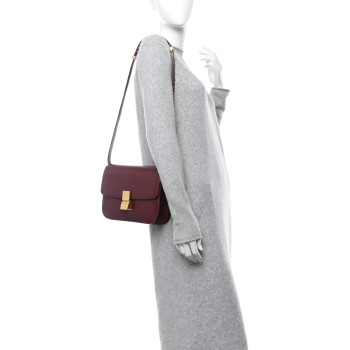 CELINE Box Calfskin Medium Classic Box Flap Bag Burgundy