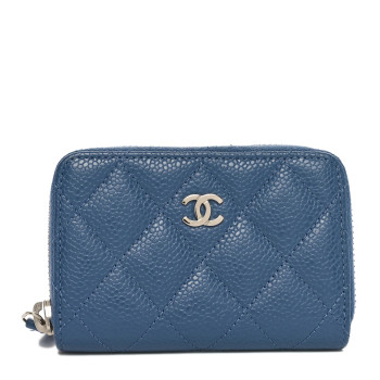 CHANEL Caviar Quilted Zip Coin Purse Blue