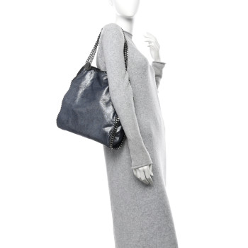 STELLA MCCARTNEY Metallic Shaggy Deer Small Falabella Tote Navy