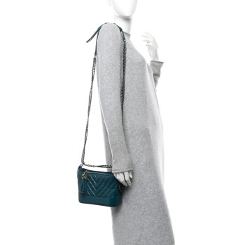 CHANEL Aged Calfskin Chevron Quilted Small Gabrielle Hobo Green