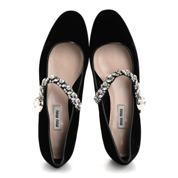 MIU MIU Velvet Crystal Mary Jane Flats 40 Black