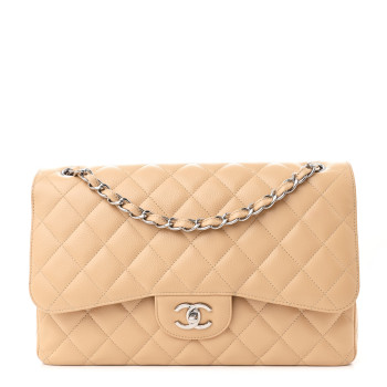 CHANEL Caviar Quilted Jumbo Double Flap Beige Clair