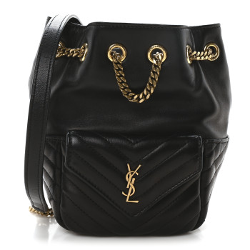 SAINT LAURENT Lambskin Matelasse Monogram Joe Nano Bucket Bag Black