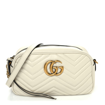 GUCCI Calfskin Matelasse Small GG Marmont Chain Shoulder Bag White