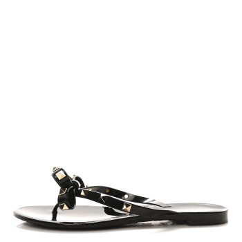 VALENTINO GARAVANI PVC Jelly Rockstud Bow Thong Sandals 37 Black
