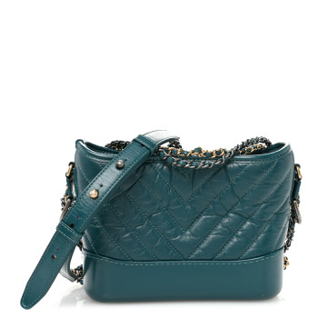 CHANEL Aged Calfskin Chevron Quilted Small Gabrielle Hobo Green