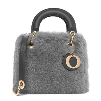 CHRISTIAN DIOR Mink Fur Mini Lady Dior Grey