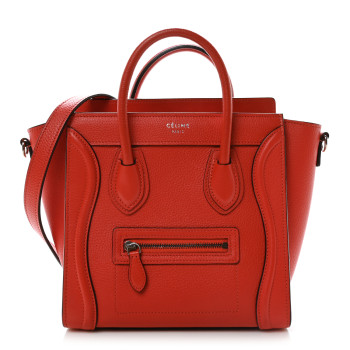 CELINE Drummed Calfskin Nano Luggage Vermillion