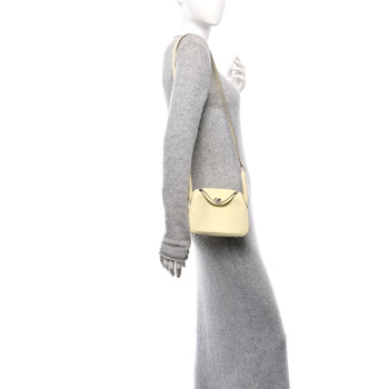 HERMES Taurillon Clemence Verso Mini Lindy 20 Jaune Milton Mushroom