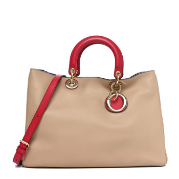 CHRISTIAN DIOR Calfskin Large Diorissimo Tote Beige Fuchsia