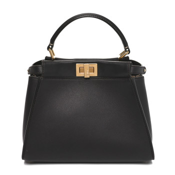 FENDI Vitello Seta Nabuk Pequin Mini Peekaboo Iconic Satchel Ebano Tobacco Moro