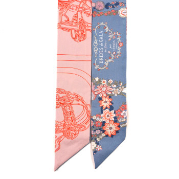 HERMES Silk Brides De Gala En Fleurs Twilly Blue Jean Rose Saumon