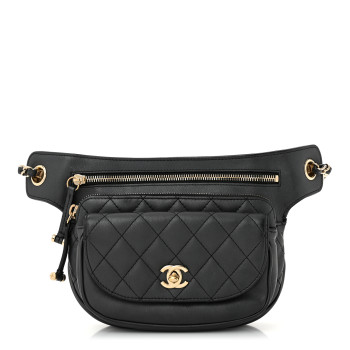 CHANEL Calfskin Flap Chain Waist Bag Black