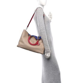 CHRISTIAN DIOR Calfskin Large Diorissimo Tote Beige Fuchsia